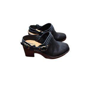 Born Hudson Women Black Leather Wester Grunge Block Heeled Clogs Size 11